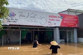 Nhiều khu vực tại xã Ea Rôk, tỉnh Đắk Lắk bị ngập lên tới 1m. (Ảnh: TTXVN phát)