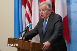 Tổng Thư ký LHQ Antonio Guterres phát biểu tại cuộc họp báo ở New York, Mỹ. (Ảnh: THX/TTXVN)