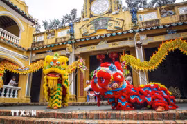 Múa lân sư rồng từ lâu đã trở thành nét đẹp gắn liền đời sống tinh thần người dân. (Ảnh: Giang Phương/ TTXVN)