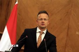 Ngoại trưởng Hungary Peter Szijjarto phát biểu trong một cuộc họp báo. (Ảnh: THX/TTXVN)