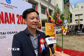 Anh Cao Thanh Định, nhà sáng lập kiêm giám đốc điều hành công ty ANPz Co.,Ltd (All Nippon Partners), trả lời phỏng vấn của phóng viên TTXVN. (Ảnh: Phạm Tuân/TTXVN)