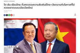 Trang đầu bài báo "Chuyến thăm Thái Lan của Tổng bí thư, Chủ tịch nước Tô Lâm: Nửa thế kỷ quan hệ Thái Lan-Việt Nam và những cơ hội không thể bỏ lỡ trong trật tự thế giới mới" trên báo The Standard ngày 24/5. (Ảnh: TTXVN phát)