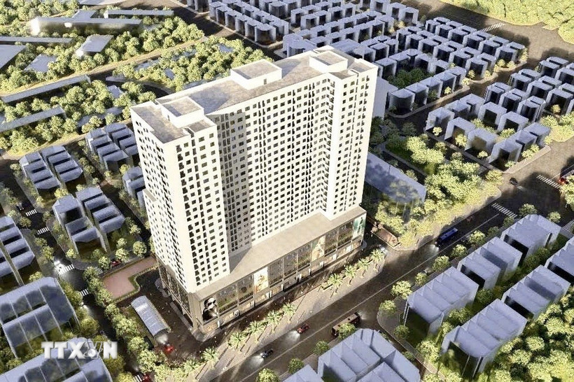 Phối cảnh Dự án nhà ở xã hội tại ô đất NO1 khu đô thị Hạ Đình (Hà Nội) cung cấp 440 căn hộ cho người thu nhập thấp vừa được khởi công hồi đầu tháng 12/2024. (Ảnh: TTXVN phát)