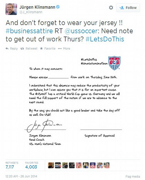 Klinsmann kêu gọi cho cổ động viên tuyển Mỹ nghỉ việc vì World Cup ảnh 1