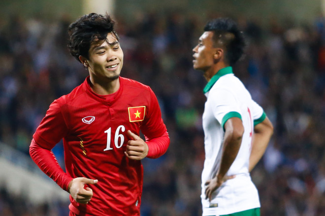 Công Phượng ghi bàn ở phút 70, gỡ hòa 2-2 cho tuyển Việt Nam trước Indonesia trong trận giao hữu tại Mỹ Đình. (Ảnh: Minh Chiến/Vietnam+) Công Phượng ghi bàn đầu tiên cho tuyển Việt Nam sau 8 tháng chờ đợi ảnh 1