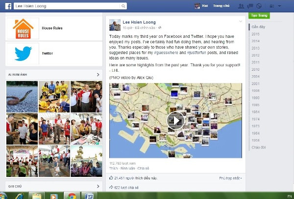 Thủ tướng Singapore kỉ niệm năm thứ ba tham gia mạng xã hội ảnh 1