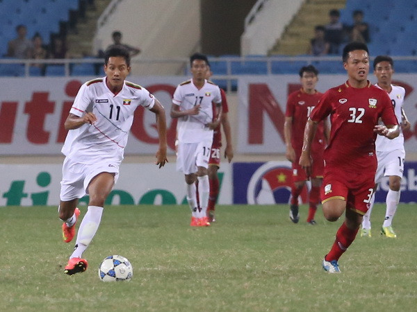 Than Paing (số 11) ghi bàn đưa U19 Myanmar đến Cúp thế giới. (Ảnh: Minh Chiến/Vietnam+) Bại tướng của U19 Việt Nam chính thức giành vé dự World Cup U20 ảnh 1