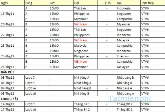 Lịch thi đấu AFF Cup 2016. (Ảnh: Taimienphi) Lịch thi đấu và truyền hình trực tiếp AFF Suzuki Cup 2016 ảnh 2