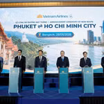 Vietnam Airlines đã công bố khai trương đường bay thẳng TP Hồ Chí Minh-Phuket dưới sự chứng kiến của Tổng Bí thư, Chủ tịch nước Tô Lâm. (Ảnh: PV/Vietnam+)