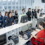 Sân bay Quốc tế Nội Bài đã tổ chức chạy thử với các chuyến bay giả định để đảm bảo sự vận hành trơn tru của hệ thống hạ tầng và công nghệ mới của Nhà ga T2. (Ảnh: PV/Vietnam+)