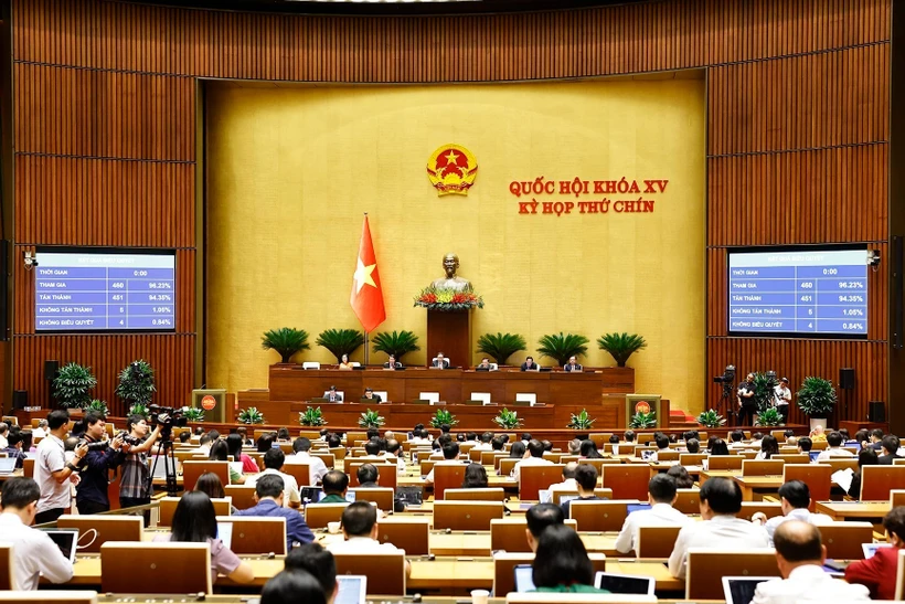 Quốc hội biểu quyết thông qua Luật Nhà giáo. (Ảnh: TTXVN)