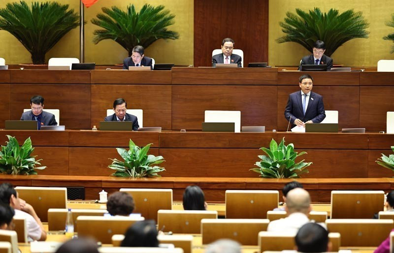 Quốc hội thảo luận về dự thảo Nghị quyết của Quốc hội về Trung tâm tài chính quốc tế tại Việt Nam. (Ảnh: TTXVN)