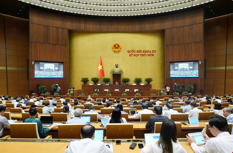 Phiên họp tại hội trường sáng 6/5, Kỳ họp thứ 9, Quốc hội khóa XV. (Ảnh: quochoi.vn)