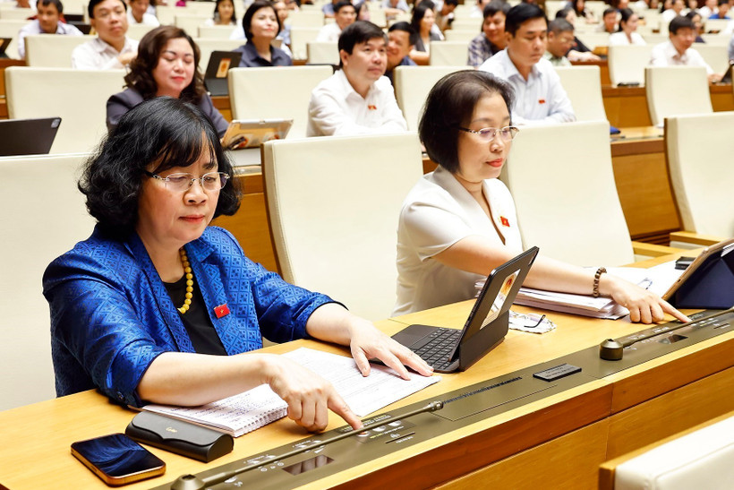 Các đại biểu Quốc hội biểu quyết thông qua các dự án luật tại Kỳ họp thứ 9. (Ảnh: TTXVN) 