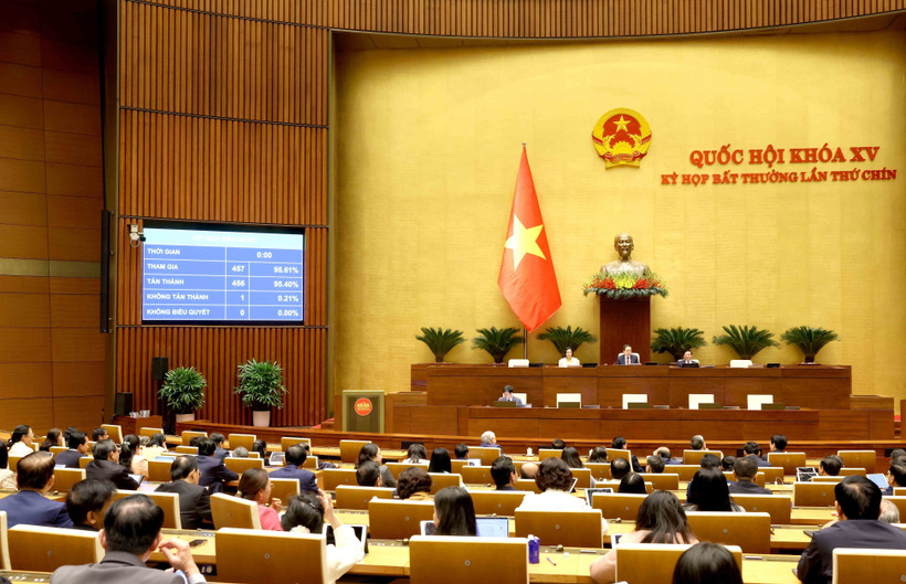 Quốc hội thông qua Nghị quyết về cơ cấu số lượng thành viên Chính phủ nhiệm kỳ Quốc hội khóa XV. (Ảnh: TTXVN)