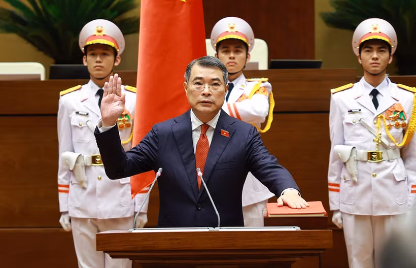 Thủ tướng Chính phủ nước Cộng hoà xã hội chủ nghĩa Việt Nam Lê Minh Hưng tuyên thệ nhậm chức. (Ảnh: Dương Giang/TTXVN)