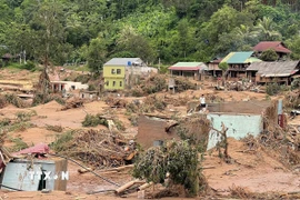 Hàng trăm ngôi nhà bị hư hại sau trận mưa lũ. (Ảnh: TTXVN phát)