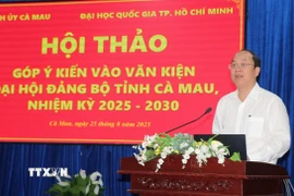 Bí thư Tỉnh ủy Cà Mau Nguyễn Hồ Hải phát biểu khai mạc Hội thảo. (Ảnh: Tuấn Kiệt/TTXVN)