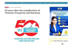 Ngày 21/4, trang tin điện tử của báo Khmer Times đưa bài viết ca ngợi chiến thắng lịch sử 30/4/1975 của Việt Nam với tiêu đề “Việt Nam sau 50 năm sau thống nhất đất nước: Thịnh vượng và hòa hợp” (ảnh chụp màn hình). (Ảnh: TTXVN phát)