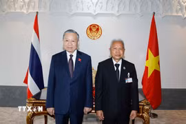 Tiếp tục chương trình thăm chính thức Vương quốc Thái Lan, sáng 28/5/2026, tại Thủ đô Bangkok, Tổng Bí thư, Chủ tịch nước Tô Lâm hội kiến Chủ tịch Quốc hội Thái Lan Sophon Saram. Ảnh: Thống Nhất/TTXVN