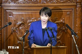 Tân Thủ tướng Nhật Bản Sanae Takaichi phát biểu trước Quốc hội ở Tokyo ngày 24/10/2025. (Nguồn: Kyodo/TTXVN)