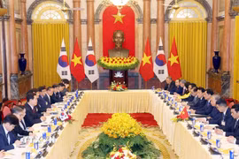 Tổng Bí thư, Chủ tịch nước Tô Lâm hội đàm với Tổng thống Hàn Quốc Lee Jae Myung. (Ảnh: Phạm Kiên/TTXVN)