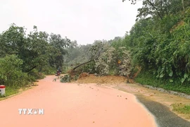 Mưa lớn gây sạt lở, ngập lụt nhiều nơi ở khu vực biên giới đất liền tỉnh Quảng Trị. (Nguồn: TTXVN phát)