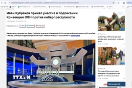 Trang tin minsknews.by của Belarus đưa tin về Lễ mở ký Công ước Liên hợp quốc về chống tội phạm mạng. (Ảnh: Tâm Hằng/TTXVN)