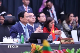 Thủ tướng Phạm Minh Chính tham dự Phiên toàn thể Hội nghị Cấp cao ASEAN lần thứ 47 và Lễ trao Nghị định thư thứ hai sửa đổi Hiệp định Thương mại Hàng hóa ASEAN (ATIGA). (Ảnh: Dương Giang/TTXVN)