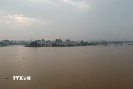 Mực nước sông Đồng Nai sáng 22/10 tại khu vực Biên Hòa lên cao. (Ảnh: Sỹ Tuyên/TTXVN)