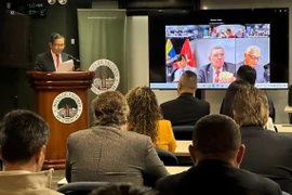 Đại sứ Vũ Trung Mỹ phát biểu khai mạc Diễn đàn doanh nghiệp VIệt Nam Venezuela 2025. (Ảnh: TTXVN phát)