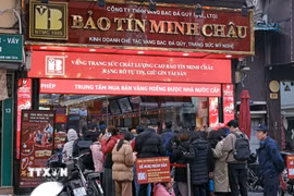 Cửa hàng Bảo Tín Minh Châu trên phố Trần Nhân Tông, Hà Nội. (Ảnh: Trần Việt/TTXVN)