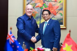 Thủ tướng Phạm Minh Chính và Thủ tướng New Zealand Christopher Luxon. (Ảnh: Dương Giang/TTXVN )