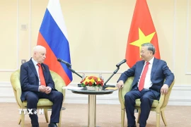 Tổng Bí thư Tô Lâm tiếp Chủ tịch Đảng "Nước Nga Công bằng - Những người yêu nước - Vì Sự thật" Sergey Mironov. (Ảnh: Thống Nhất/TTXVN)