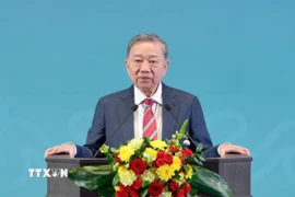 Tổng Bí thư Tô Lâm phát biểu Chính sách tại Học viện Tổng thống Nga. (Ảnh: TTXVN phát)