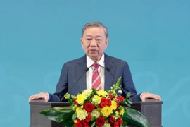 Tổng Bí thư Tô Lâm phát biểu Chính sách tại Học viện Tổng thống Nga. (Ảnh: TTXVN phát)