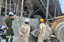 Hiện trường vụ tai nạn lao động tại Công ty cổ phần Prime Hào Phú, thôn Thắng Lợi, xã Trường Sinh (Tuyên Quang). (Ảnh: TTXVN phát)