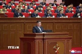 Nhà lãnh đạo Kim Jong Un phát biểu tại ngày làm việc thứ hai của Đại hội lần thứ IX Đảng Lao động Triều Tiên ở Bình Nhưỡng ngày 20/2/2026. (Ảnh: KCNA/TTXVN)