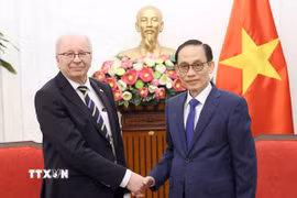 Bộ trưởng Bộ Ngoại giao Lê Hoài Trung tiếp Quốc vụ khanh Bộ Ngoại giao Thụy Điển Dag Hartelius. (Ảnh: An Đăng/TTXVN)