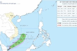 Vị trí và hướng đi của áp thấp nhiệt đới. (Nguồn: Trung tâm Dự báo Khí tượng Thủy văn Quốc gia)