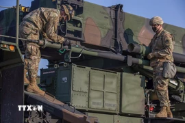 Binh sỹ thuộc lực lượng Mỹ đồn trú tại Hàn Quốc (USFK) trong một cuộc tập trận. (Nguồn: Yonhap/TTXVN)