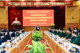Quang cảnh buổi làm việc của Ủy ban Thường vụ Quốc hội, Hội đồng bầu cử quốc gia tại tỉnh Cao Bằng. (Ảnh: Chu Hiệu/TTXVN)