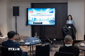 Bà Trần Thị Thanh Mỹ, Trưởng Cơ quan Thương vụ Việt Nam tại Australia, phát biểu khai mạc hội thảo. (Ảnh: Trung Trang/TTXVN)