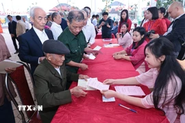 Cử tri nhận phiếu bầu cử. (Ảnh: Trần Việt/TTXVN)