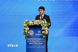 Thứ trưởng Bộ Ngoại giao Lê Anh Tuấn phát biểu tại Hội nghị. (Ảnh: Đỗ Sinh/TTXVN)