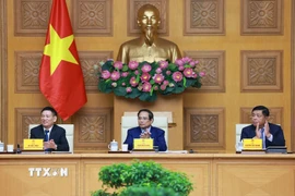 Thủ tướng Phạm Minh Chính với các doanh nghiệp Nhật Bản đang đầu tư tại Việt Nam. (Ảnh: Dương Giang/TTXVN)