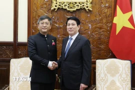 Chủ tịch nước Lương Cường tiếp Đại sứ Ấn Độ tại Việt Nam Tshering Wangchuk Sherpa. (Ảnh: Lâm Khánh/TTXVN)