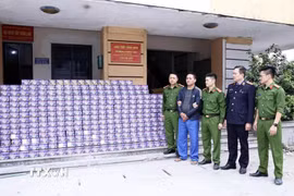 Đối tượng Trần Văn Trí và số tang vật bị cơ quan Công an thu giữ. (Ảnh: TTXVN phát)