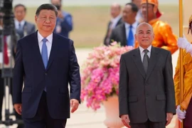 Quốc vương Campuchia Norodom Sihamoni (phải) và Chủ tịch Trung Quốc Tập Cận Bình. (Nguồn: AKP/AP)