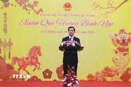 Đại sứ Nguyễn Thanh Hải phát biểu tại buổi lễ. Ảnh: Ngọc Thúy - P/v TTXVN tại Ấn Độ